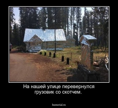 На нашей улице перевернулся грузовик со скотчем.