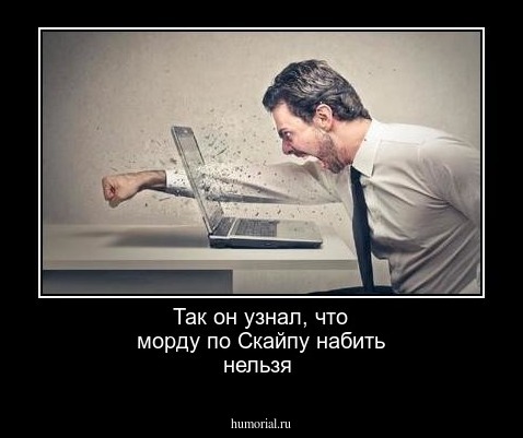 Так он узнал, что морду по Скайпу набить нельзя