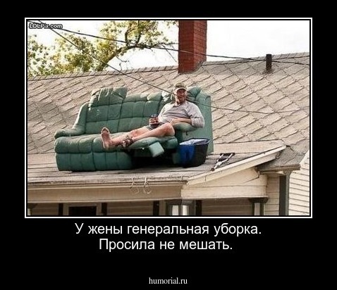 У жены генеральная уборка. Просила не мешать.