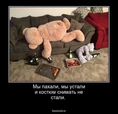 Мы пахали, мы устали и костюм снимать не стали.