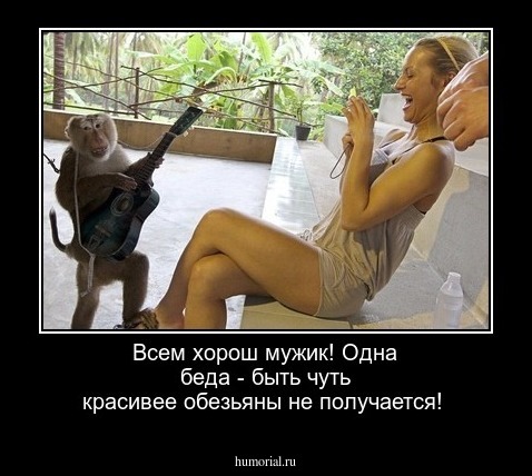 Всем хорош мужик! Одна беда - быть чуть красивее обезьяны не получается!