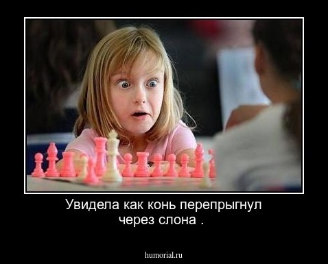 Увидела как конь перепрыгнул через слона .