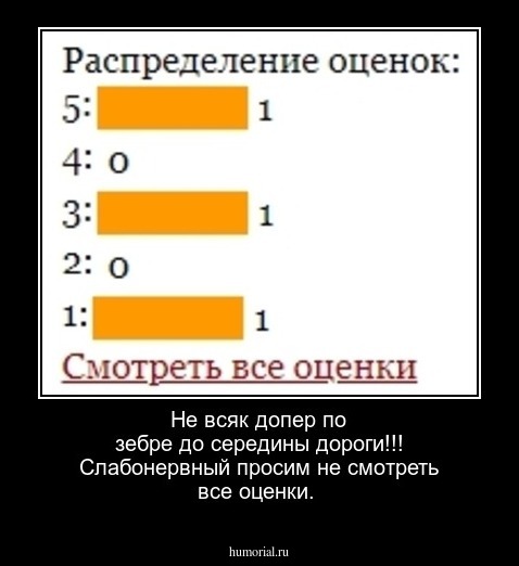Не всяк допер по зебре до середины дороги!!! Слабонервный просим не смотреть все оценки.