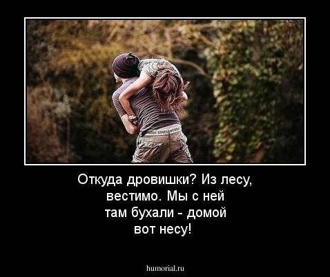 Откуда дровишки? Из лесу, вестимо. Мы с ней там бухали - домой вот несу!