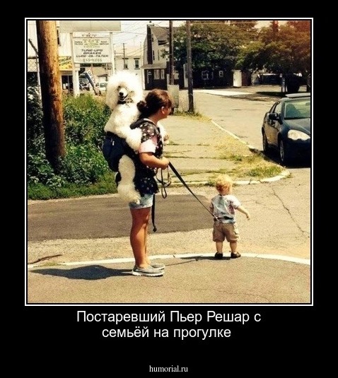  Постаревший   Пьер  Решар   с  семьёй на  прогулке 