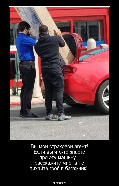 Вы мой страховой агент! Если вы что-то знаете про эту машину - расскажите мне, а не пихайте гроб в багажник!