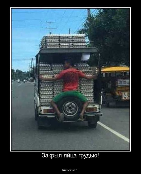 Закрыл яйца грудью!