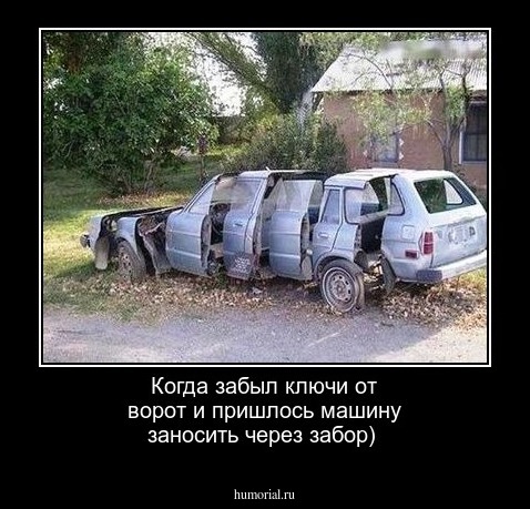 Когда забыл ключи от ворот и пришлось машину заносить через забор) 
