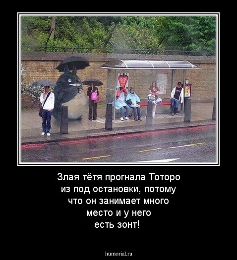  Злая тётя прогнала Тоторо из под остановки, потому что он занимает много место и у него есть зонт!