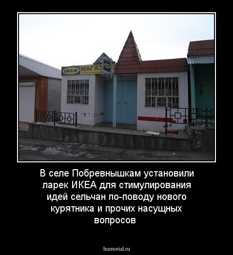 В селе Побревнышкам установили ларек ИКЕА для стимулирования идей сельчан по-поводу нового курятника и прочих насущных вопросов 