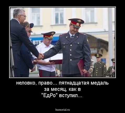 неловко, право... пятнадцатая медаль за месяц, как в "ЕдРо" вступил...