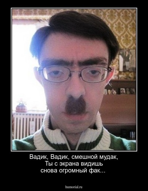 Вадик, Вадик, смешной мудак,
Ты с экрана видишь снова  огромный фак...