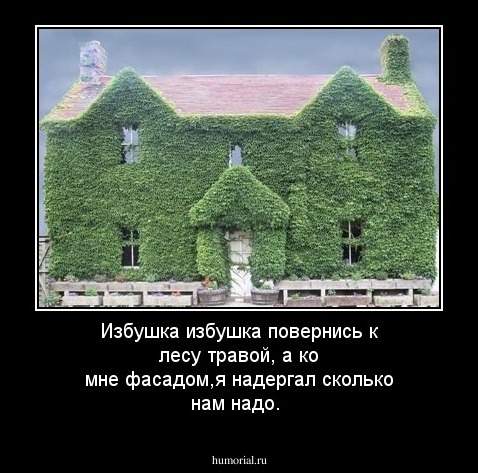 Избушка избушка повернись к лесу травой, а ко мне фасадом,я надергал сколько нам надо.