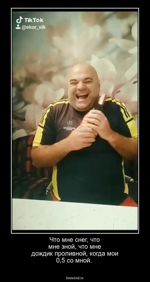 Что мне снег, что мне зной, что мне дождик проливной, когда мои 0,5 со мной.