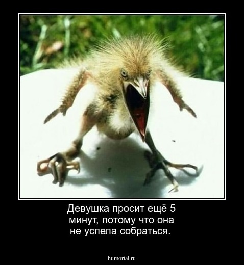 Девушка просит ещё 5 минут, потому что она не успела собраться.