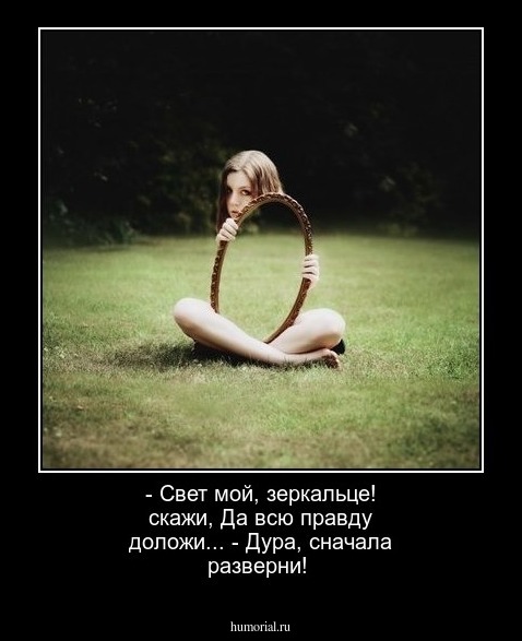 - Свет мой, зеркальце! скажи,
Да всю правду доложи...
- Дура, сначала разверни!