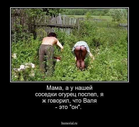 Мама, а у нашей соседки огурец поспел, я ж говорил, что Валя - это "он".