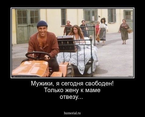 Мужики, я сегодня свободен! Только жену к маме отвезу...