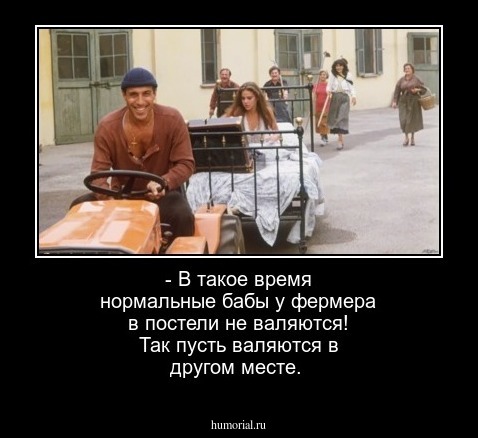 - В такое время нормальные бабы у фермера в постели не валяются! Так пусть валяются в другом месте.