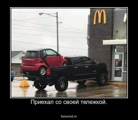 Приехал со своей тележкой.