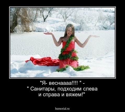 "Я- веснаааа!!!! "  - " Санитары, подходим слева и справа  и вяжем!"
