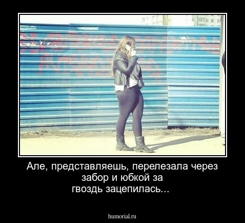 Але, представляешь, перелезала через забор и юбкой за гвоздь зацепилась...