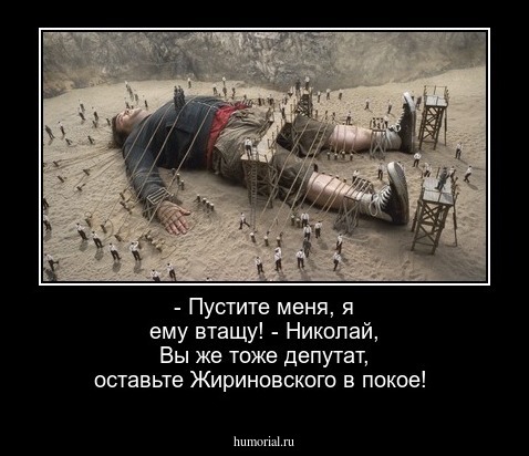 - Пустите меня, я ему втащу!                  - Николай, Вы же тоже депутат, оставьте Жириновского в покое!