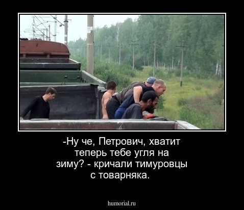 -Ну че, Петрович, хватит теперь тебе угля на зиму? - кричали тимуровцы с товарняка.