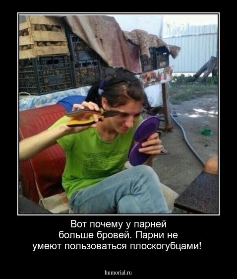 Вот почему у парней больше бровей. Парни  не  умеют пользоваться плоскогубцами!