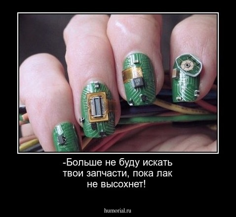 -Больше не буду искать твои запчасти, пока лак не высохнет!