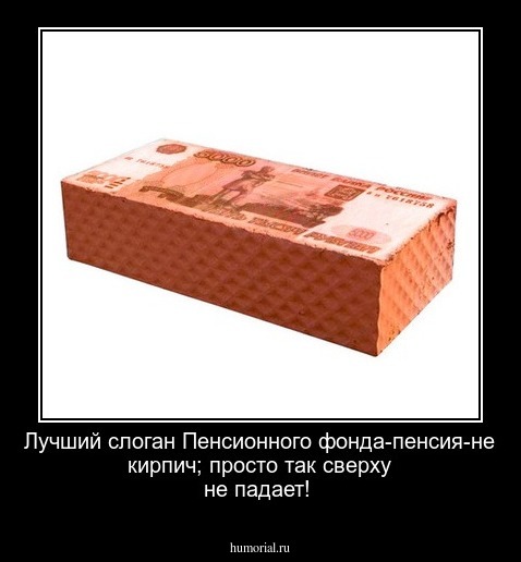Лучший слоган Пенсионного фонда-пенсия-не кирпич; просто так сверху не падает!