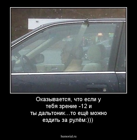 Оказывается, что если у тебя зрение -12 и ты дальтоник...то ещё можно ездить за рулём:)))