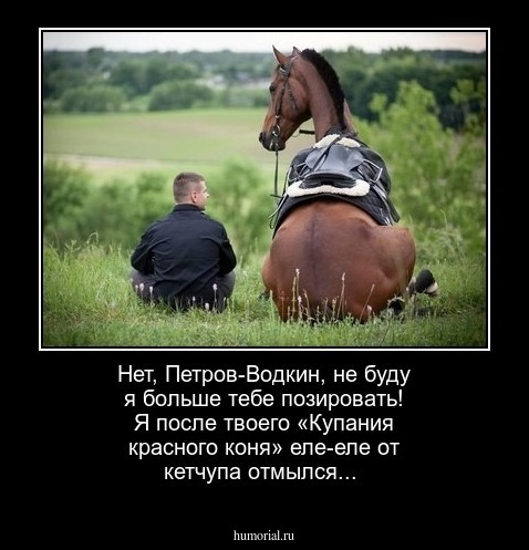 Нет, Петров-Водкин, не буду я больше тебе позировать! Я после твоего «Купания красного коня» еле-еле от кетчупа отмылся...