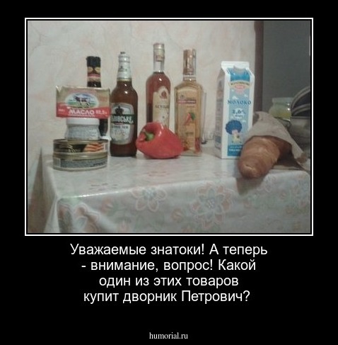 Уважаемые знатоки! А теперь - внимание, вопрос!  Какой  один из этих товаров  купит дворник  Петрович?