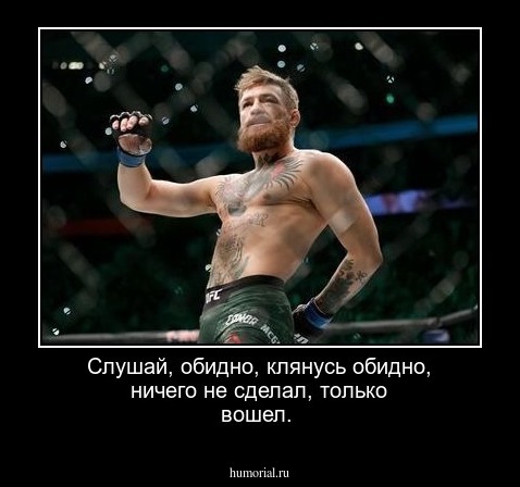  Слушай, обидно, клянусь обидно, ничего не сделал, только вошел.
