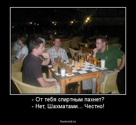 - От тебя спиртным пахнет?
- Нет, Шахматами... Честно!
