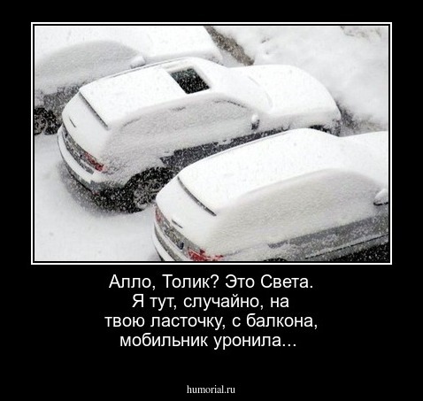  Алло, Толик? Это Света.  Я тут, случайно, на твою ласточку,  с балкона,  мобильник уронила...