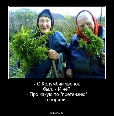 
 - С Колумбии звонок был.
- И чё?
- Про какую-то "претензию" говорили.


