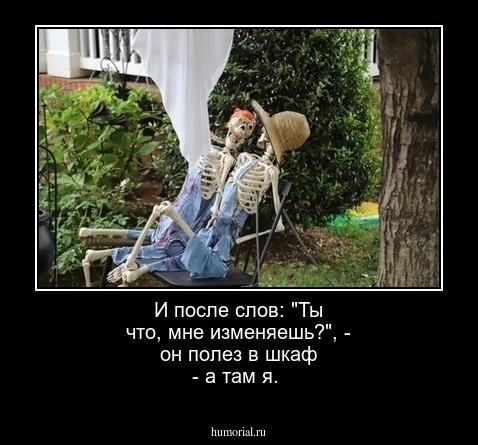 И после слов: "Ты что, мне изменяешь?", - он полез в шкаф - а там я.