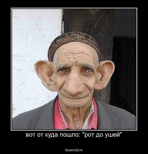 вот от куда пошло: "рот до ушей"