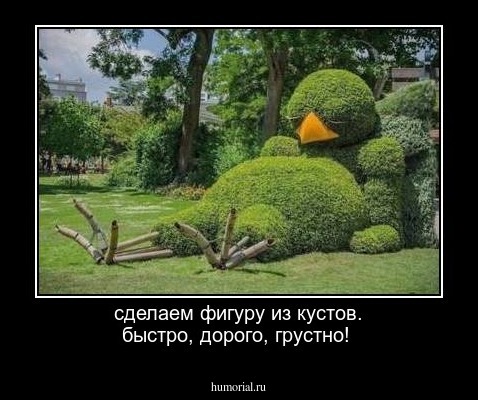 сделаем фигуру из кустов. 
быстро, дорого, грустно!