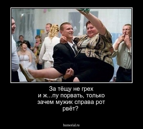 За тёщу не грех и ж...пу порвать, только зачем мужик справа рот рвёт?