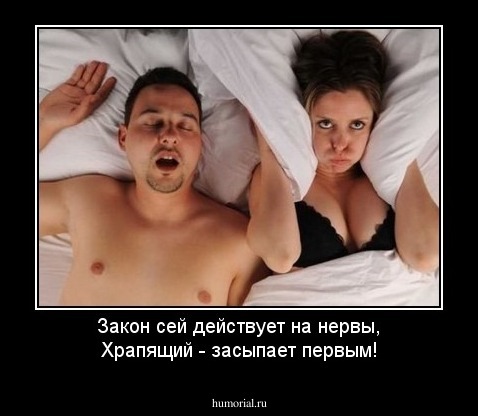 Закон сей действует на нервы,
Храпящий - засыпает первым!