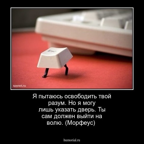 Я пытаюсь освободить твой разум. Но я могу лишь указать дверь. Ты сам должен выйти на волю. (Морфеус)