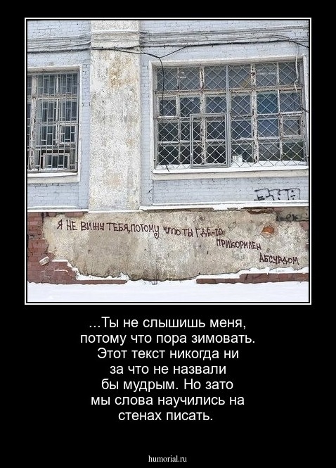 ...Ты не слышишь меня, потому что пора зимовать. Этот текст никогда ни за что не назвали бы мудрым. Но зато мы слова научились на стенах писать.