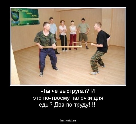 -Ты че выстругал? И это по-твоему палочки для еды? Два по труду!!!! 