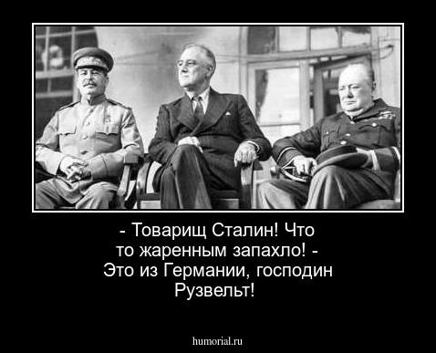 - Товарищ Сталин! Что то жаренным запахло!
- Это из Германии, господин Рузвельт!