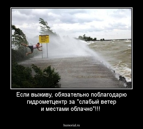 Если выживу, обязательно поблагодарю гидрометцентр за "слабый ветер и местами облачно"!!!