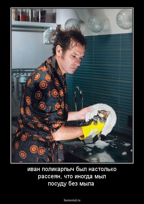иван поликарпыч был настолько рассеян, что иногда мыл посуду без мыла