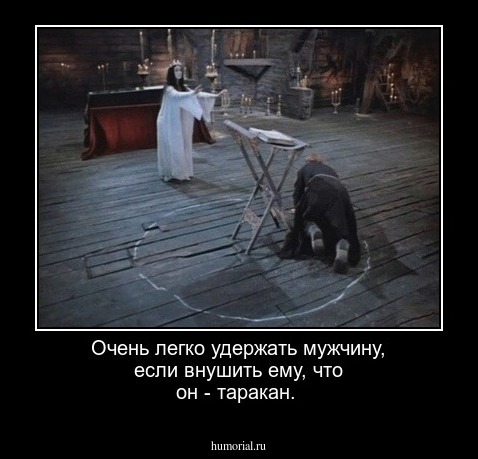 Очень легко удержать мужчину, если внушить ему, что он - таракан.